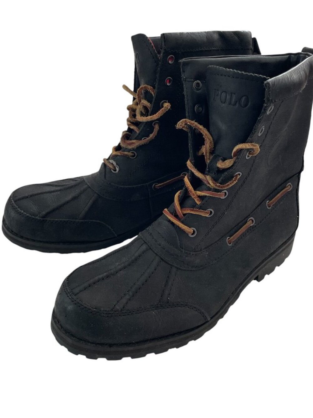 Polo Ralph Lauren Whitsand Winter Duck Boots Size 9D 9 D Black Leather Lace Up